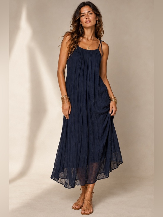 Calypso St. Barth Dresses & Skirts - Calypso St. Barth Navy Crinkle Halter Maxi Dress